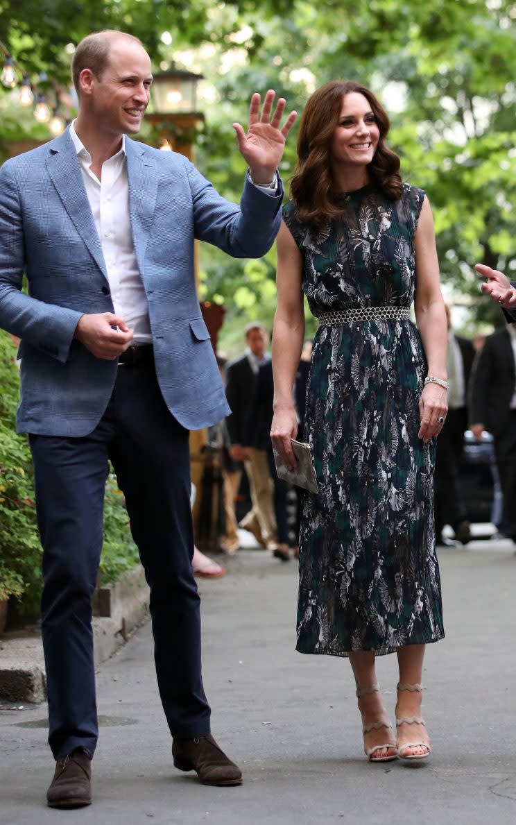 The Duchess chose a bird print dress by German-born, London-based designer Markus Lupfer [Photo: PA]