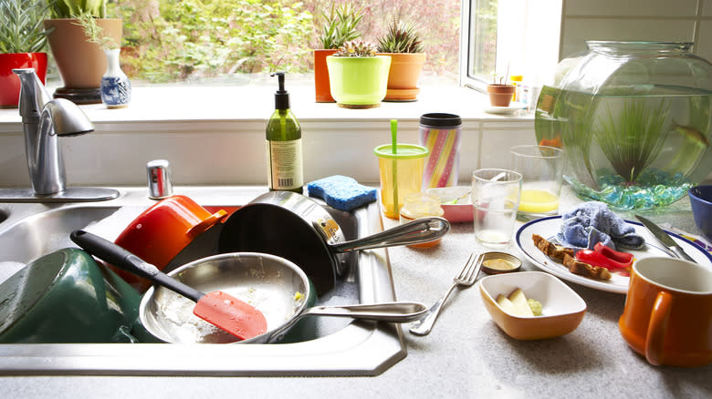 A messy kitchen sink 