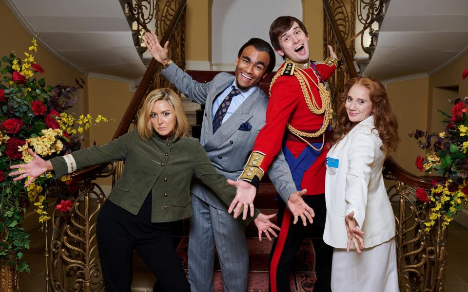  Channel 4's new comedy Prince Andrew: The Musical stars Emma Sidi as Emily Maitlis, Munya Chawawa as Prince Charles, Kieran Hodgson as Prince Andrew and Jenny Bede as Sarah Ferguson - Rob Parfitt / Channel 4