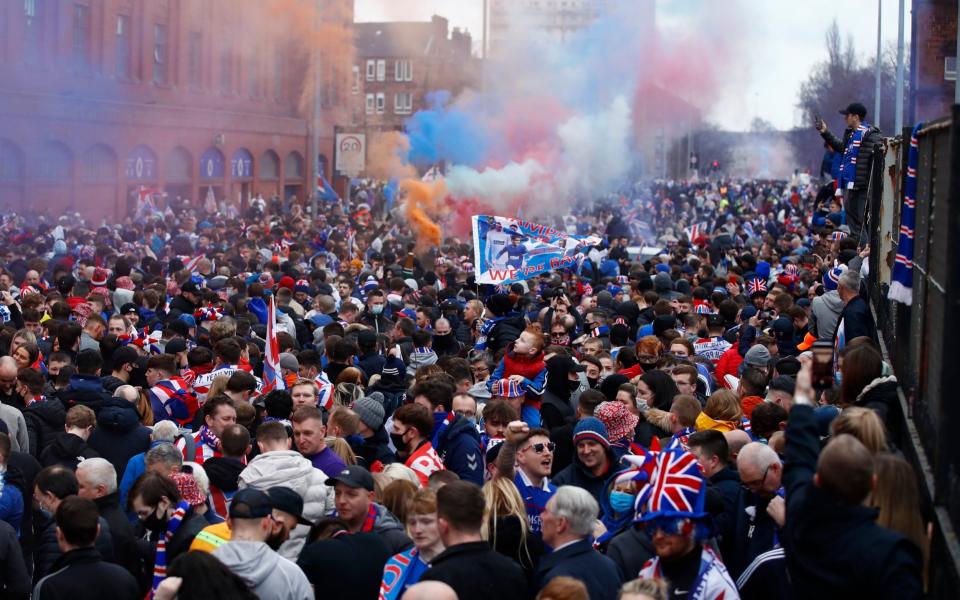 Rangers fans celebrate winning the Scottish Premiership at Ibrox - Action Images via Reuters