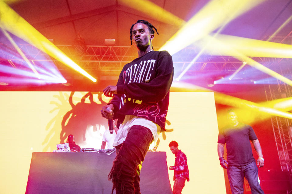 FILE - In this June 8, 2018, file photo, Playboi Carti performs at the Bonnaroo Music and Arts Festival, in Manchester, Tenn. Rappers Iggy Azalea and Playboi Carti have told Atlanta police that $366,000 worth of jewelry was stolen from their rental home. Amethyst Kelly, who performs as Iggy Azalea, told police the theft occurred Nov. 14, 2019, when the back door was unlocked so Jordan Carter, known as Playboi Carti, could get in. (Photo by Amy Harris/Invision/AP, File)