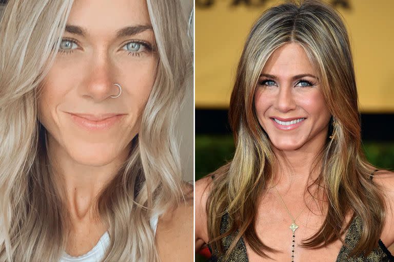 Impresionante parecido: Lisa Tranel es la nueva doble de Jennifer Aniston (Instagram @she_plusthree/ Archivo/)