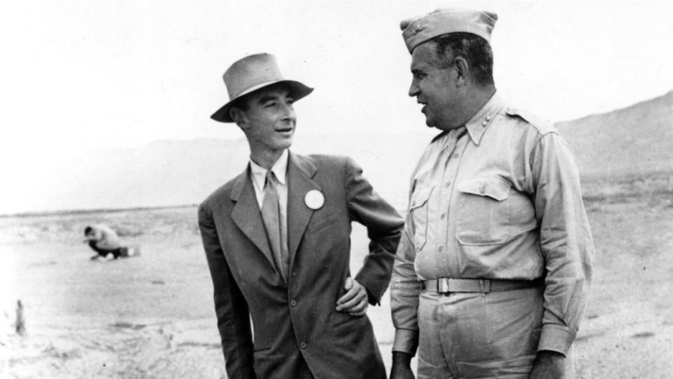 J. Robert Oppenheimer and General Leslie Groves in 1945.