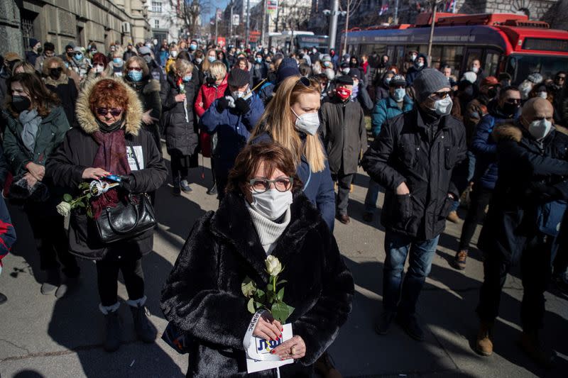 People pay respects to medical workers died from Covid19 in Belgrade