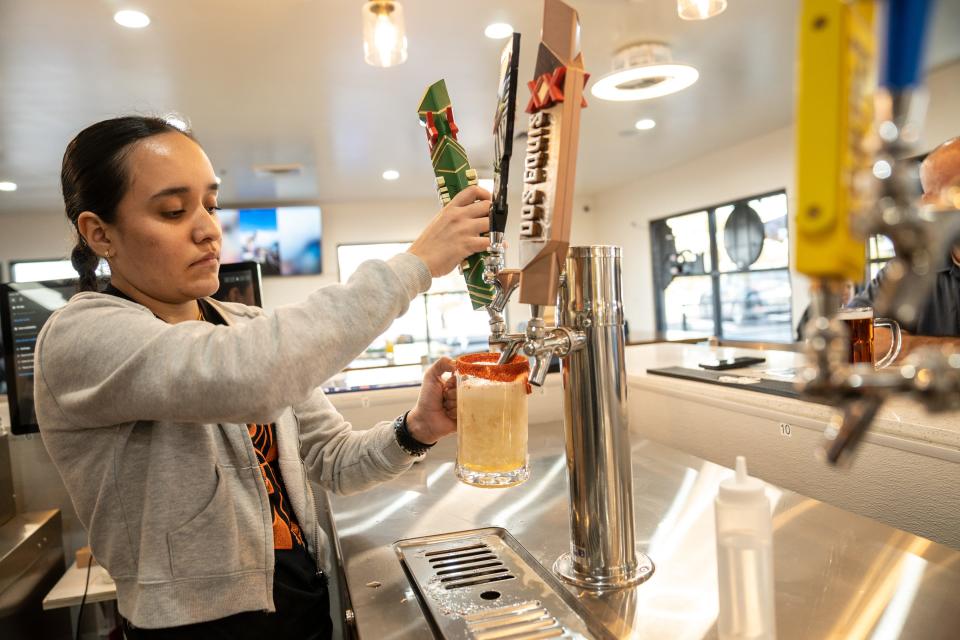 Eileen Valdez prepares a Toxica Micheladas at Frutilandia and Taqueria Factory in Tempe on Jan. 12, 2024.