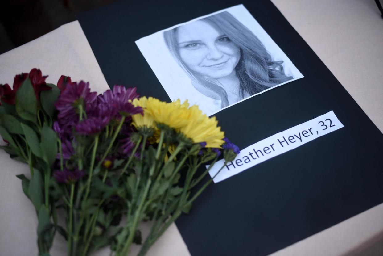 A makeshift memorial to honour Heyer after she died in Charlottesville: AP