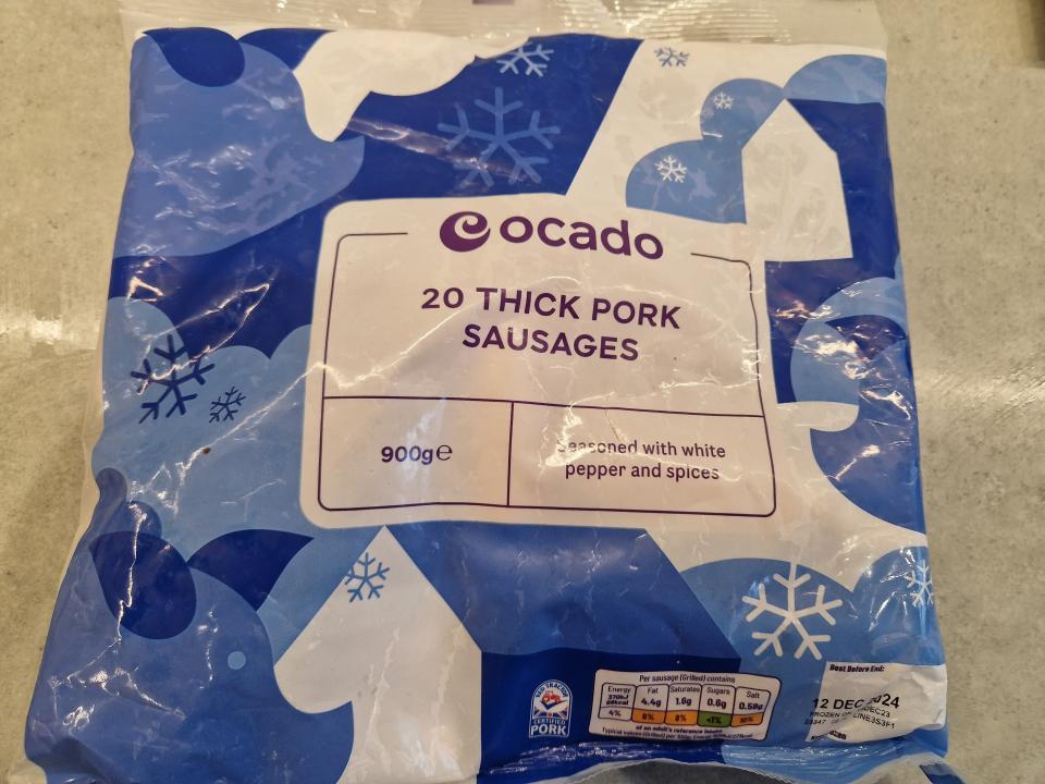 bag of frozen 20 thick pork sausages