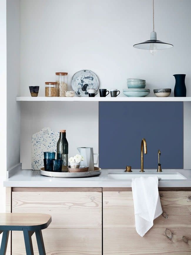 <p>An easy way to break up great swathes of white walls and counters, splashbacks can be as intricate or plain as you choose. Go bold with patterned tiles, add a touch of luxury with brass metallics, or keep it simple with this peel, stick and seal peacock blue version. </p><p>Pictured: <a href="https://www.splashback.co.uk/shop/country-living/country-living-peacock-blue-selfadhesive-matt-glass-splashback/43.htm" rel="nofollow noopener" target="_blank" data-ylk="slk:Country Living Peacock Blue Matt Splashback;elm:context_link;itc:0;sec:content-canvas" class="link ">Country Living Peacock Blue Matt Splashback</a></p>