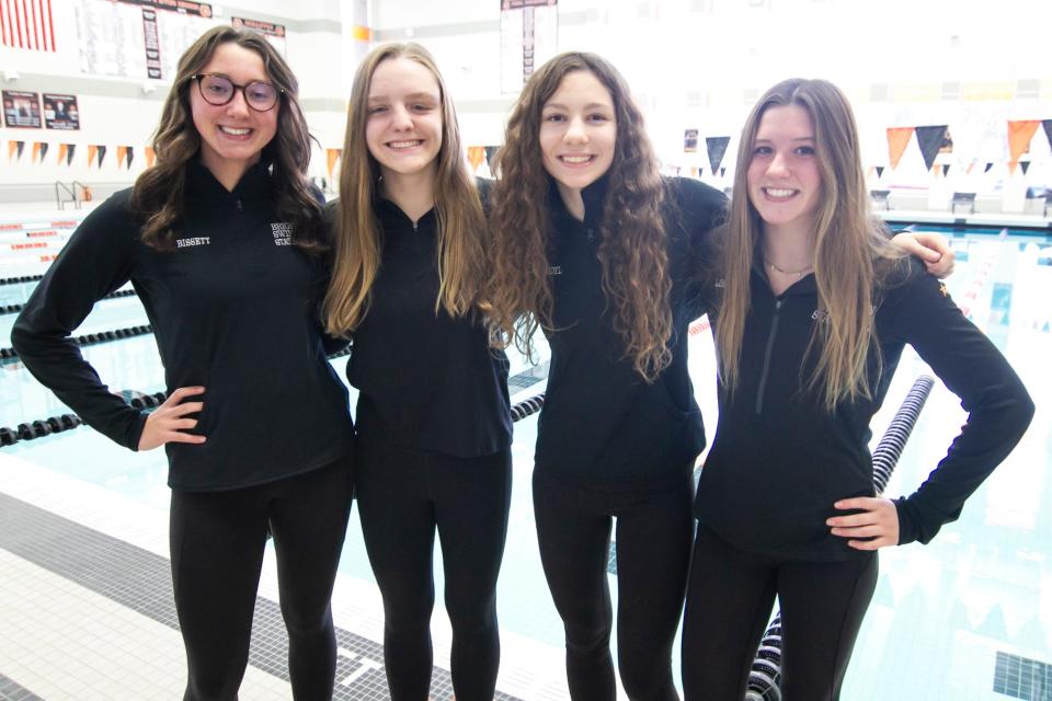 Brighton's 200-yard medley relay team consisted of (from left) Sage Bissett, Grace Gray, Ola Bodyl and Josie Libler.