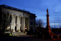 A monument to Confederate soldiers is seen in front of the Alamance County Courthouse in Graham, N.C., Monday, March 9, 2020. (AP Photo/Jacquelyn Martin)