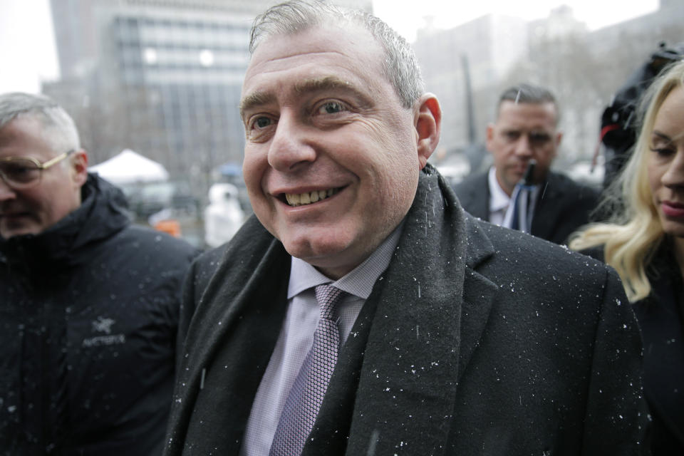 Lev Parnas arrives to court in New York, Monday, Dec. 2, 2019. Parnas and Igor Fruman, close associates to U.S. President Donald Trump's lawyer Rudy Giuliani, were arrested last month at an airport outside Washington while trying to board a flight to Europe with one-way tickets. They were later indicted by federal prosecutors on charges of conspiracy, making false statements to the Federal Election Commission and falsification of records. (AP Photo/Seth Wenig)