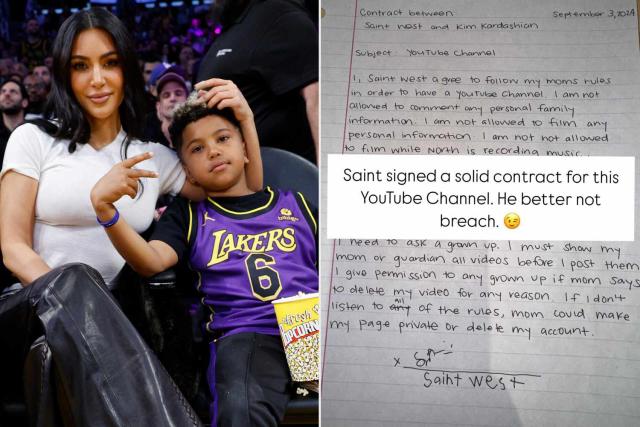 Kim Kardashian Shares Joke Contract as She Lets Son Saint, 8, Get His Own  YouTube Channel