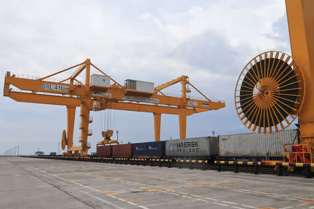 A view of a rail mounted gantry crane is seen at the Khorgos Eastern Gateway in Khorgos, Kazakhstan May 17, 2017. Picture taken May 17, 2017. REUTERS/Sue-Lin Wong