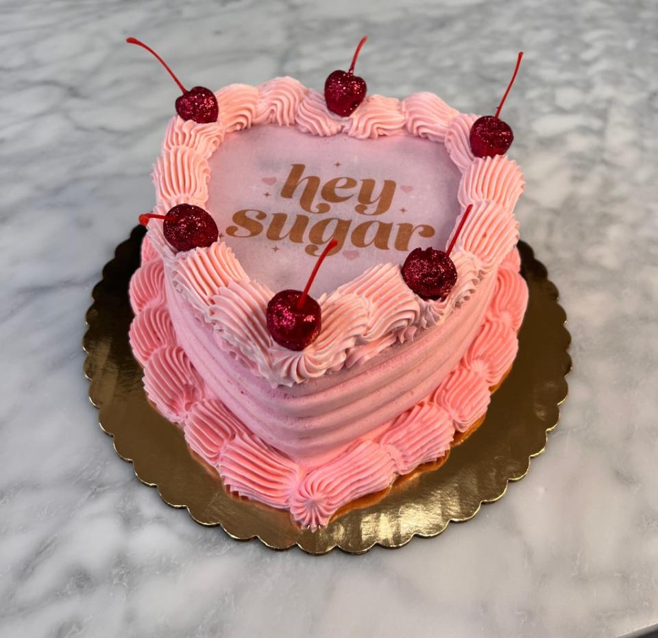 For Valentine’s Day, Cakes by Nerwan is selling a heart-shaped confection that says “Hey Sugar.” Cakes by Nerwan