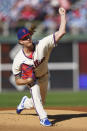 Philadelphia Phillies starting pitcher Bailey Falter throws during the first inning of a baseball game against the Atlanta Braves, Saturday, Sept. 24, 2022, in Philadelphia. (AP Photo/Chris Szagola)