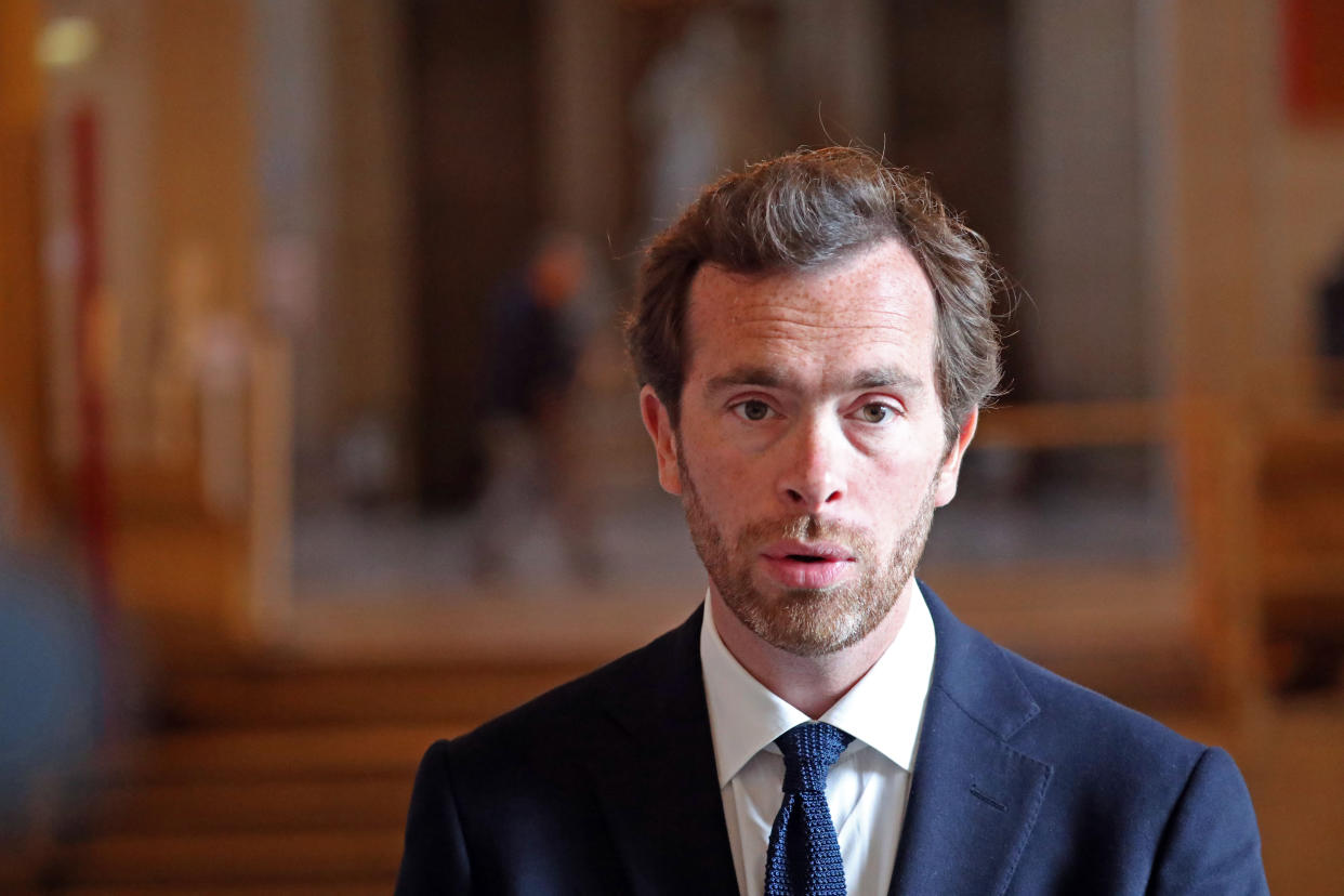 Sophie Toscan du Plantier's son Pierre-Louis Baudey-Vignaud, arrives at the Court of Appeal in Paris for the trial of Ian Bailey, who is accused of the murder of Sophie Toscan du Plantier who was brutally beaten to death outside her holiday home in Schull on the west coast of Ireland in 1996.