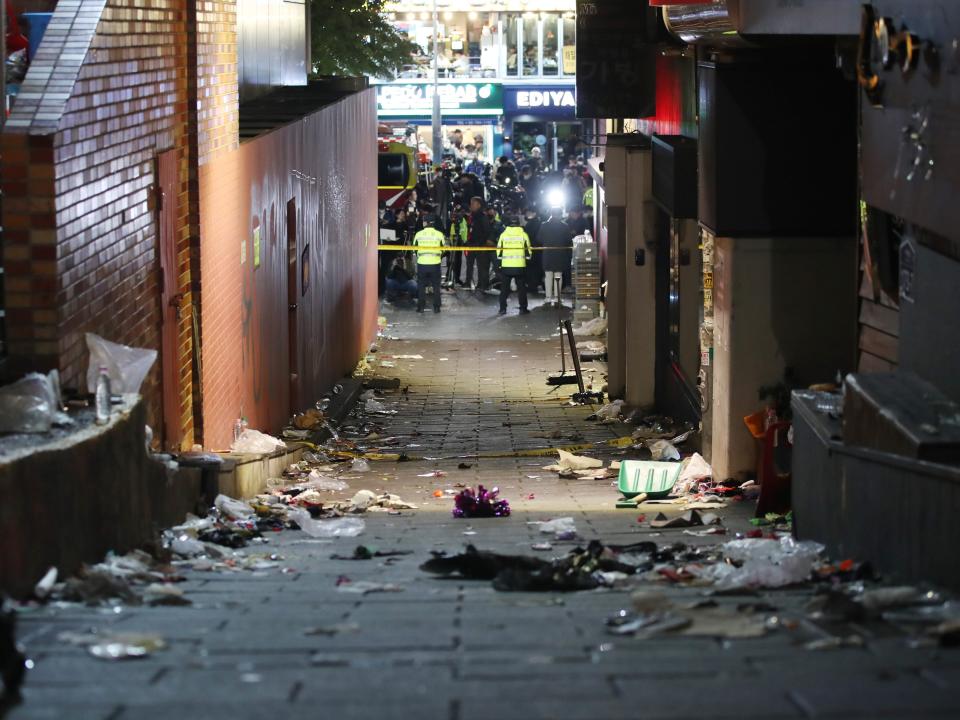 Police cordon off the site of the accident in Itaewon, a district of Seoul, South Korea.