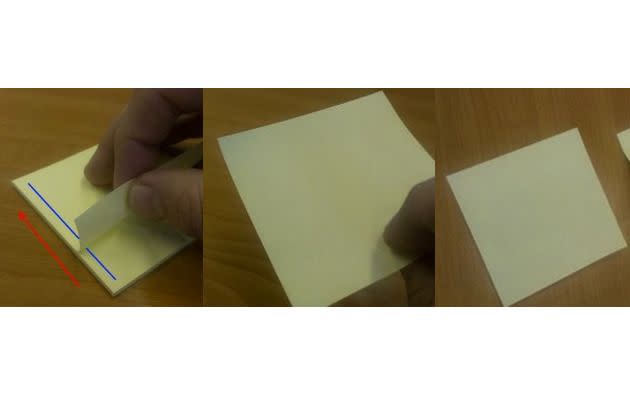 The right way to peel off a post-it note.