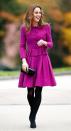 <p>The Duchess of Cambridge arrives to open "The Nook" Children's Hospice. She wore a magenta skirt suit by <a href="https://www.oscardelarenta.com/" rel="nofollow noopener" target="_blank" data-ylk="slk:Oscar de la Renta;elm:context_link;itc:0;sec:content-canvas" class="link ">Oscar de la Renta</a>. </p>