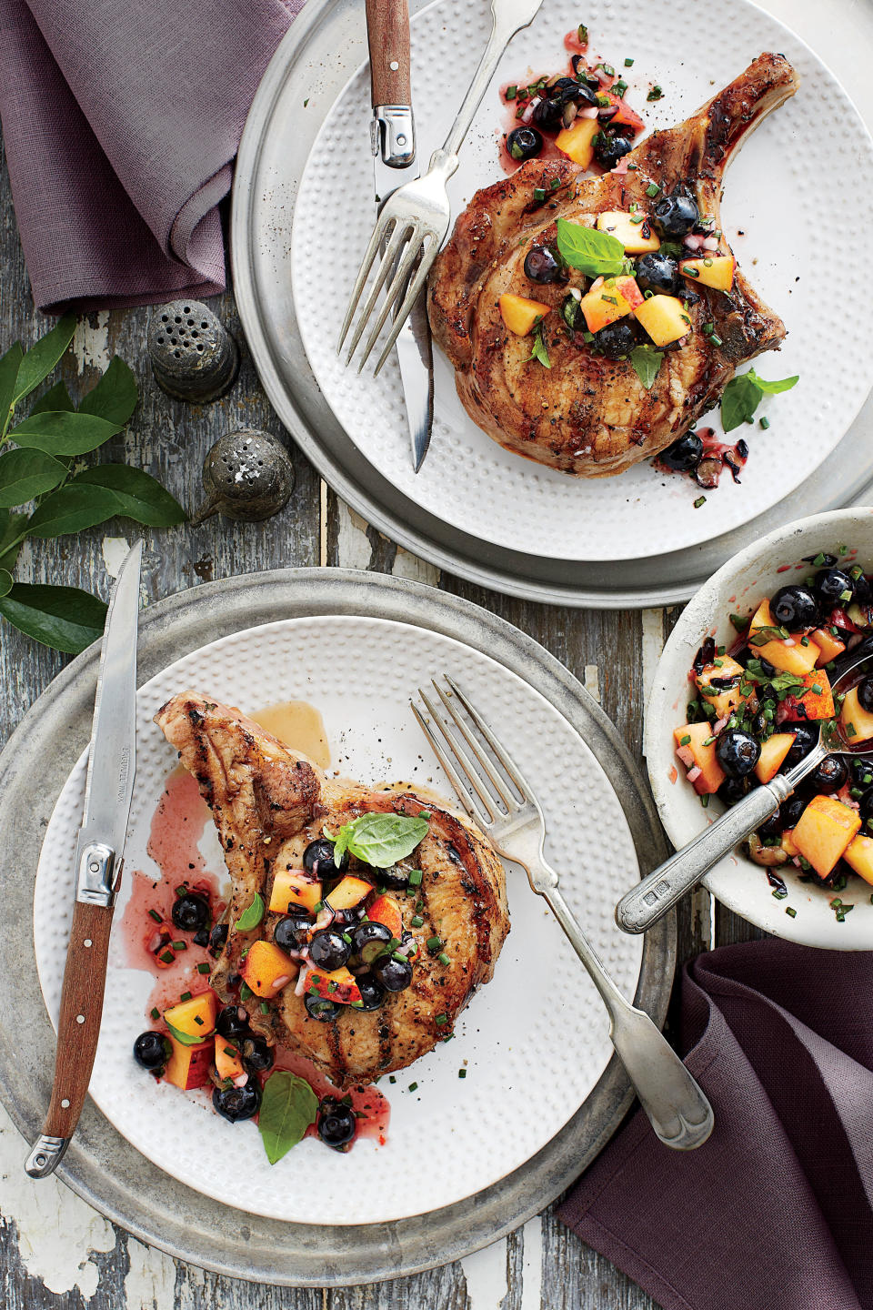 Grilled Pork Chops with Blueberry-Peach Salsa