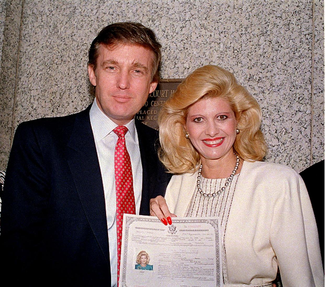 Donald Trump and his wife, Ivana, pose outside the Federal Courthouse after she was sworn in as a United States citizen, May 1988. 