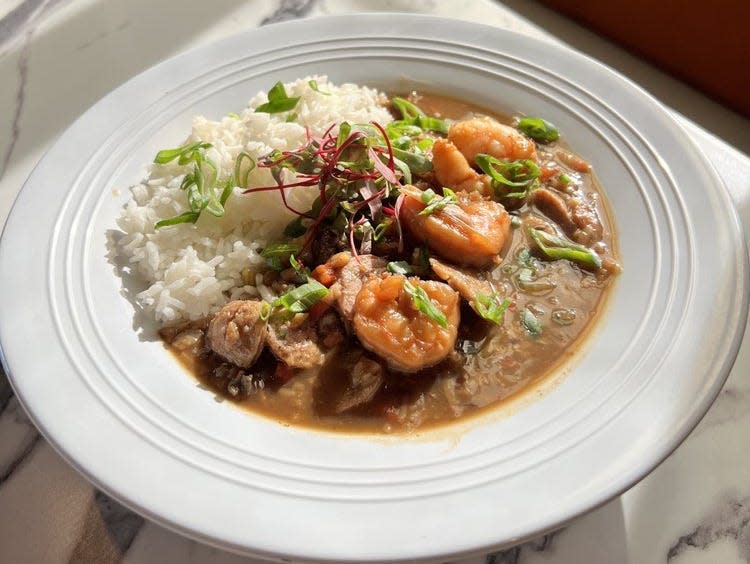 Plate of shrimp and rice.