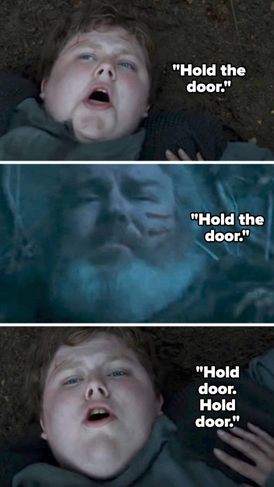 Hodor saying "Hold the door" and "Hold door" repeatedly