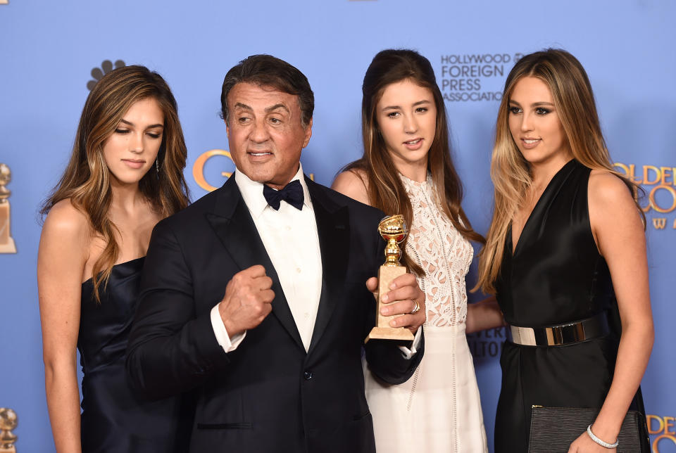 Sylvester Stallone, Sistine Rose Stallone, Sophia Rose Stallone, Scarlet Rose Stallone (Photo by Michael Buckner/Variety/Penske Media via Getty Images)