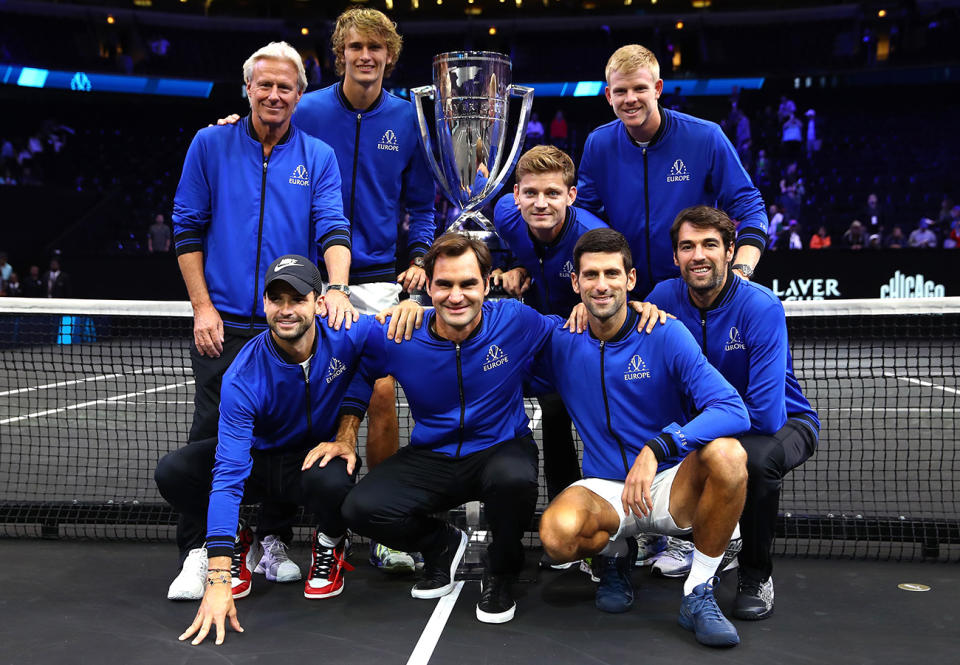 Novak Djokovic and Roger Federer, pictured here on Team Europe at the Laver Cup in 2018.