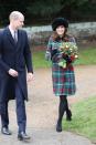 <p>The Duchess wore a festive tartan peacoat by Miu Miu <a href="https://www.townandcountrymag.com/society/tradition/g14465780/royal-family-meghan-markle-christmas-church-photos-2017/" rel="nofollow noopener" target="_blank" data-ylk="slk:on Christmas day in 2017;elm:context_link;itc:0;sec:content-canvas" class="link ">on Christmas day in 2017</a> as she attended mass with the rest of the royal family. </p>