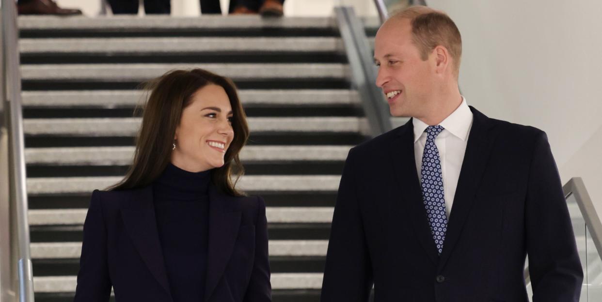 boston, massachusetts   november 30 catherine, princess of wales and prince william, prince of wales arrive at logan international airport on november 30, 2022 in boston, massachusetts the prince and princess of wales are visiting the coastal city of boston to attend the second annual earthshot prize awards ceremony, an event which celebrates those whose work is helping to repair the planet during their trip, which will last for three days, the royal couple will learn about the environmental challenges boston faces as well as meeting those who are combating the effects of climate change in the area photo by chris jacksongetty images