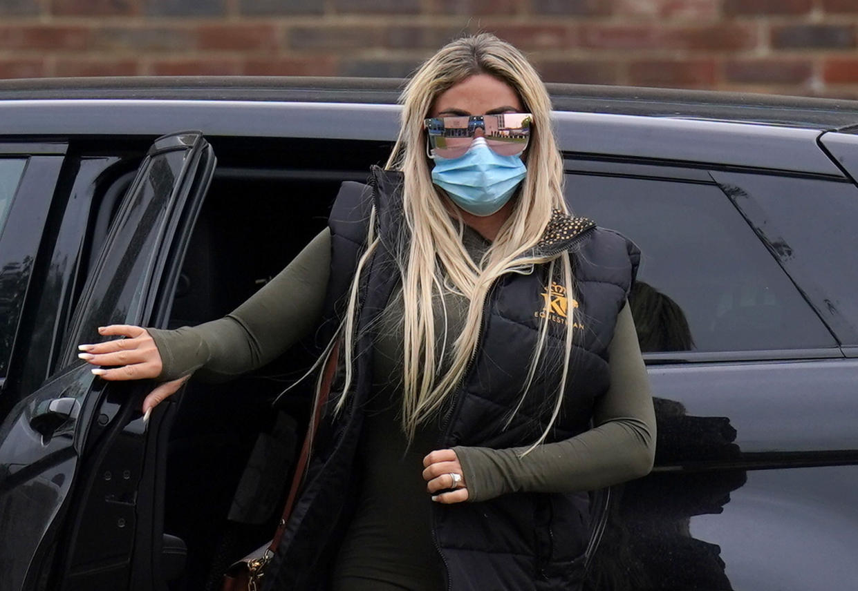 Katie Price appearing at court on charges of breaching a restraining order. (PA)