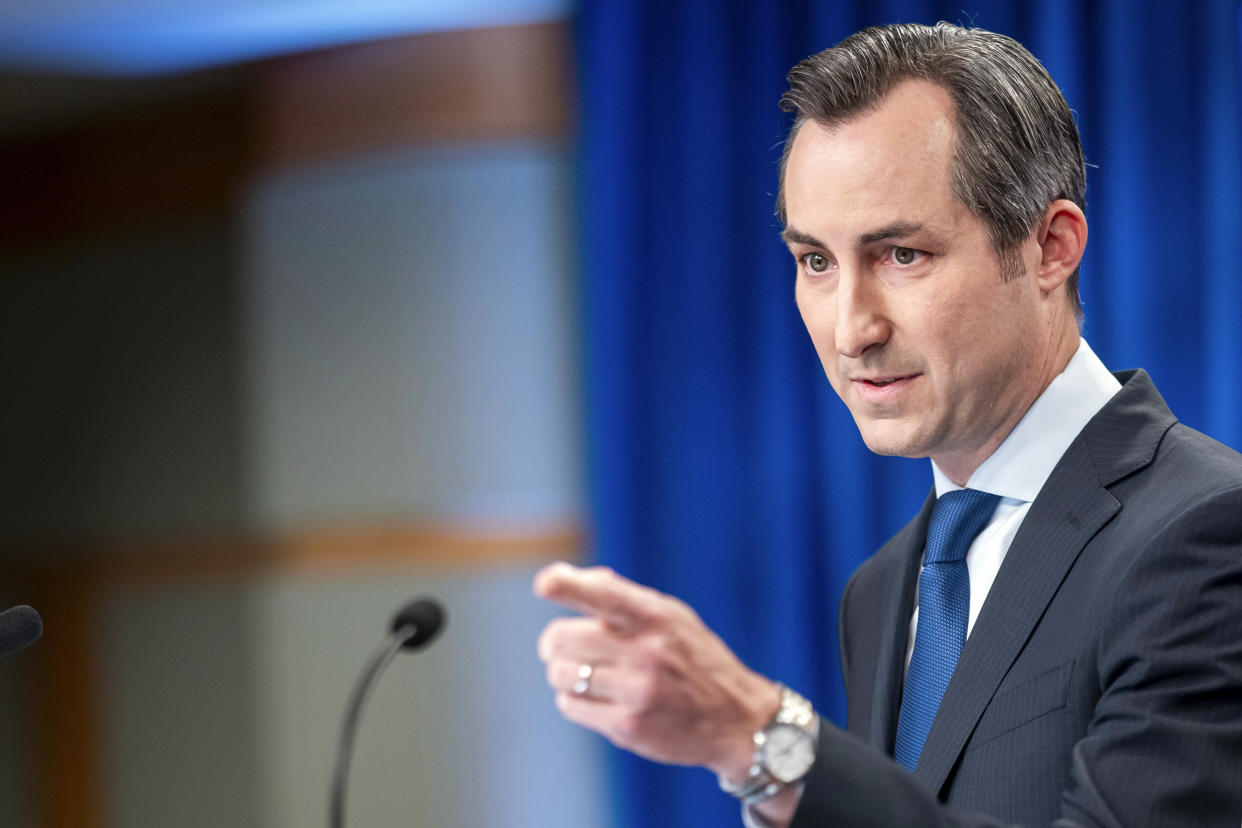 State Department spokesperson Matthew Miller answers questions about a American solider detained in North Korea after he willfully crossed the border from South Korea during a news briefing at the State Department on Tuesday, July 18, 2023, in Washington. (AP Photo/Nathan Howard)