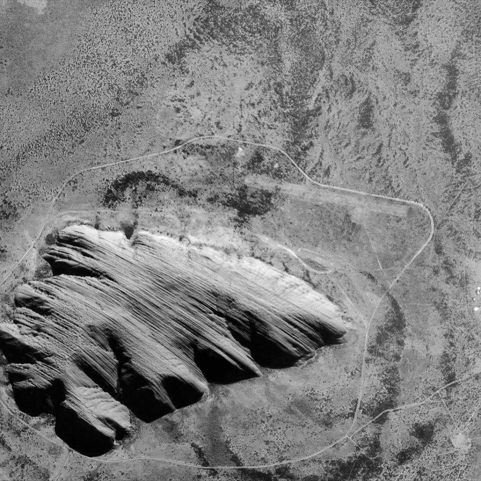 File: This image was captured by satellite of the enormous monument in April 2004.