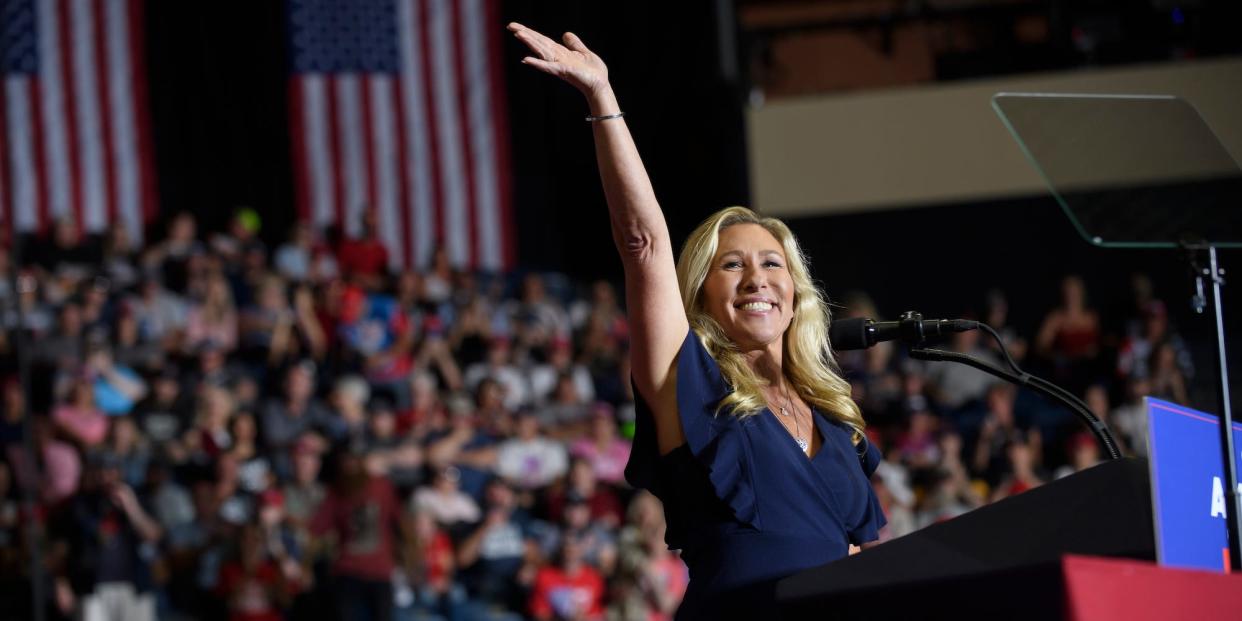 Republican Rep. Marjorie Taylor Greene of Georgia at a Trump rally in Youngstown, Ohio on September 17, 2022.