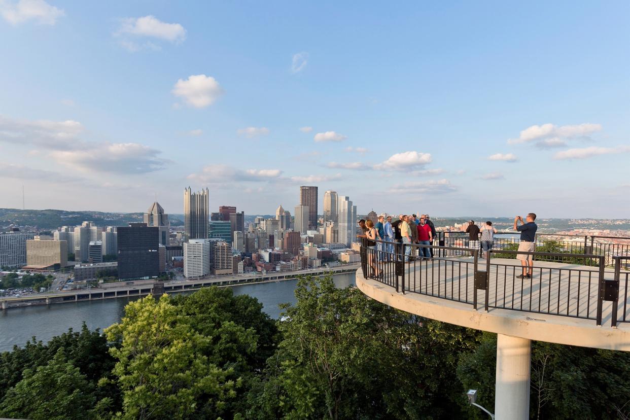 One of Pittsburgh’s 700 stairs leads to this observation deck atop Mount Washington overlooking the Monongahela River.