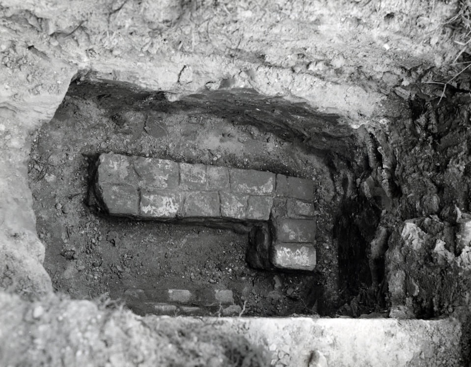 View of archaeological excavations at site of First Baptist Church on Nassau Street in 1957 after it was torn down. (Colonial Williasmburg)