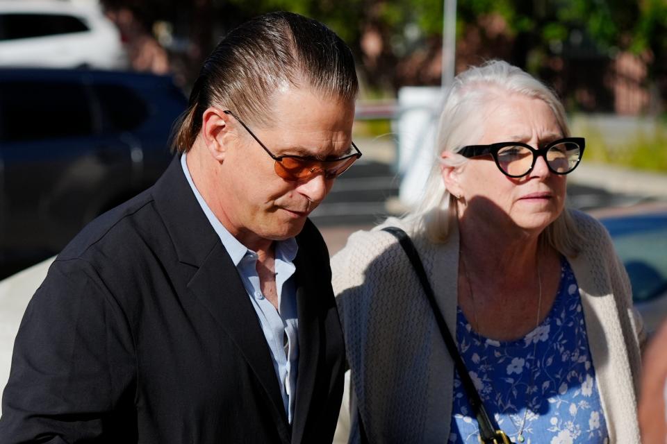 Actor Stephen Baldwin, left, and his sister Elizabeth Keuchler arrive at the courthouse on Thursday (AP)