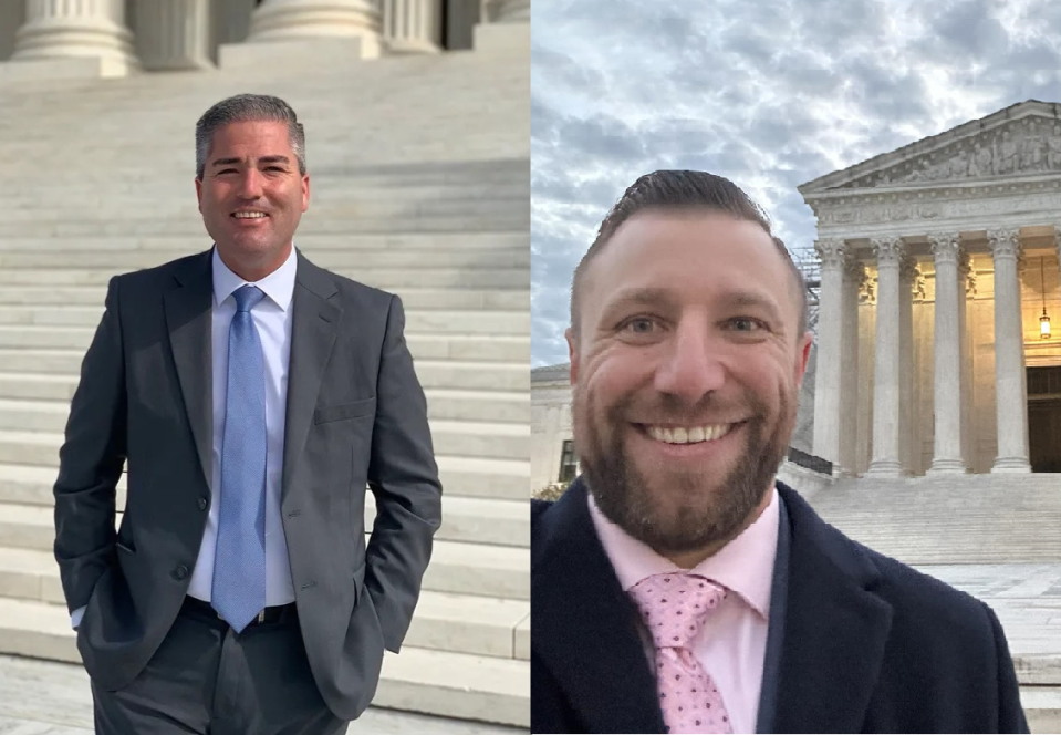 Port Huron City Manager James Freed, left, and local social media influencer Kevin Lindke, each shown before the iconic U.S. Supreme Court steps, were the subjects of a First Amendment case heard by SCOTUS on Halloween.