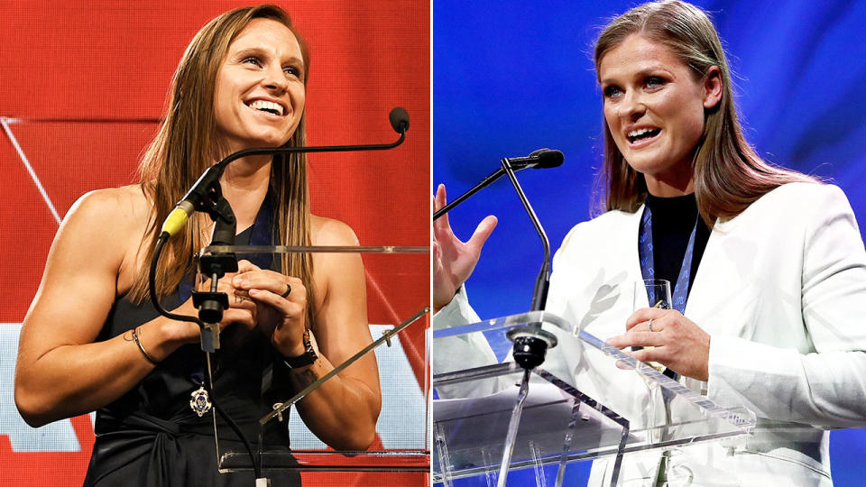 Kiara Bowers and Briana Davey, pictured here after winning the AFLW best and fairest award.