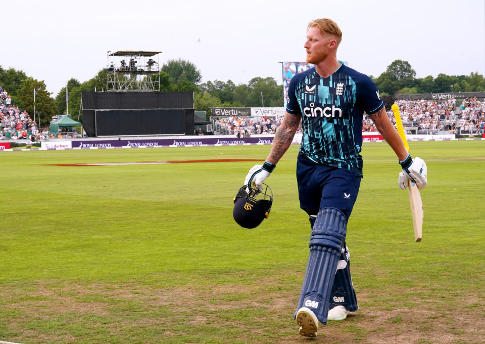 Ben Stokes, pictured here leaving the field after his final innings in ODI cricket.