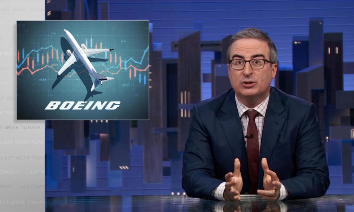 <span>John Oliver on Boeing: ‘At every point along the way, the FAA either delegated responsibility to Boeing, or gave them the benefit of the doubt, which hopefully they will never do again.’</span><span>Photograph: Max</span>