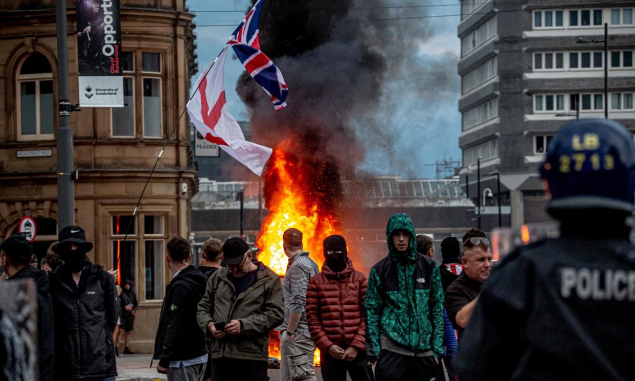 <span>Unrest in Sunderland on 2 August.</span><span>Photograph: Drik/Getty Images</span>