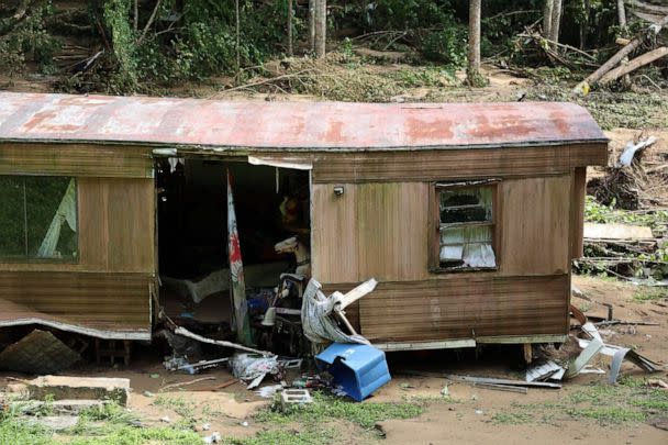 PHOTO: A flood-damaged home is shown along Bowling Creek in Breathitt County, Kentucky, Aug. 1, 2022. (Chris Kenning/USA Today Network)