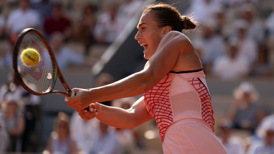 Aryna Sabalenka returns a shot during her semi final match agains Karolina Muchova at Stade Roland-Garros. - Susan Mullane/USA Today Sports/Reuters