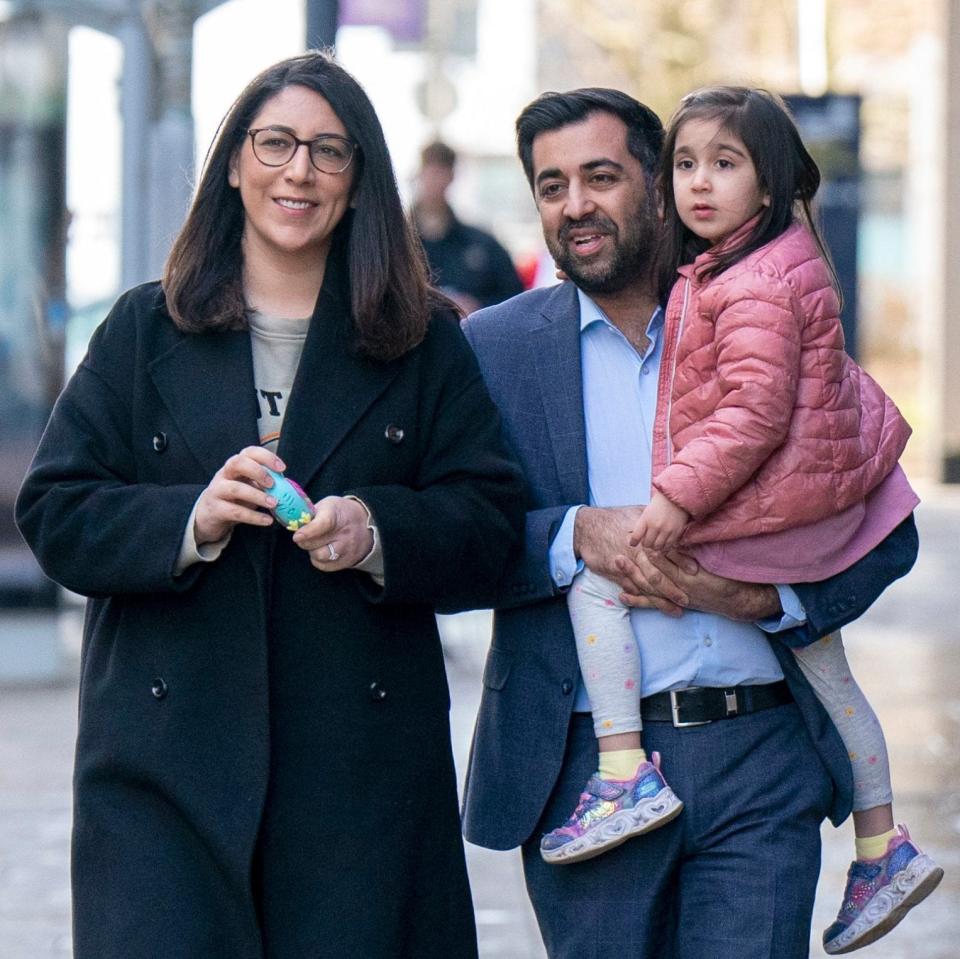 SNP leadership candidate Humza Yousaf with his wife Nadia El-Nakla and daughter Amal - Jane Barlow