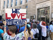 <p>Women of faith gather outside the U.S. Customs and Border Protection headquarters to call on the Trump administration to halt its policy of detaining immigrant children separated from their parents at the U.S.-Mexico border, during a demonstration in Washington, D.C., June 19, 2018. (Photo: Kevin Fogarty/Reuters) </p>