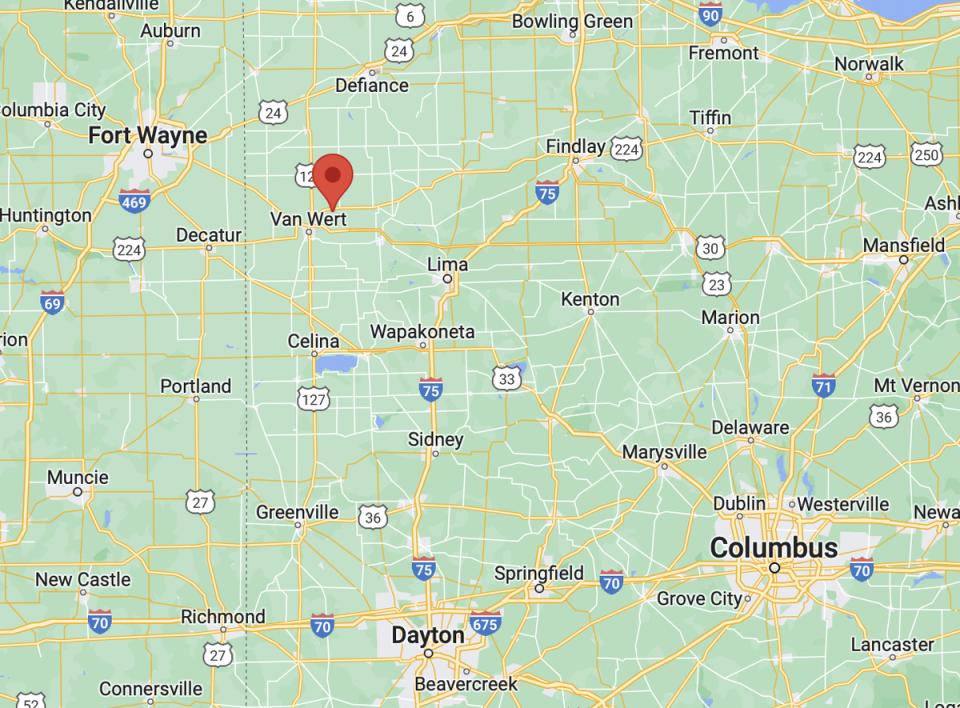 Hoaglin Township, in Van Wert County, Ohio, where up to 40,000 minks were released by vandals overnight, according to the sheriff’s office (Google Maps)