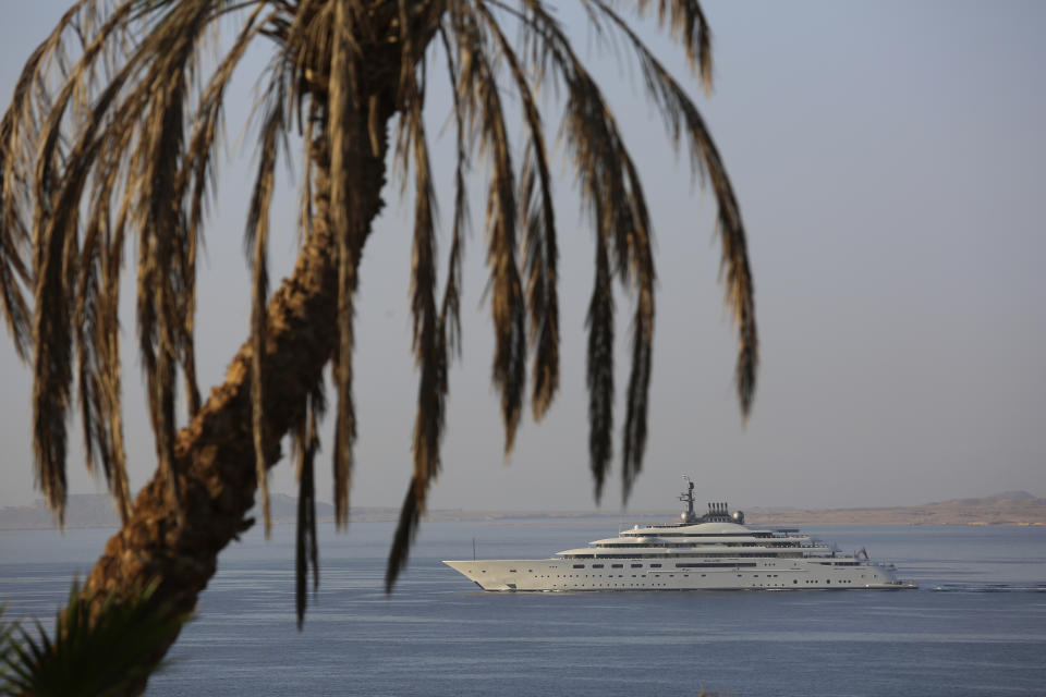 A private yacht cruises in the Red Sea ahead of this year’s United Nations global summit on climate change, known as COP27, in Sharm el-Sheikh, South Sinai, Egypt, Oct. 31, 2022. As this year’s United Nations climate summit approaches, Egypt’s government is touting its efforts to make Sharm el-Sheikh a more eco-friendly tourist destination. (AP Photo/Thomas Hartwell)