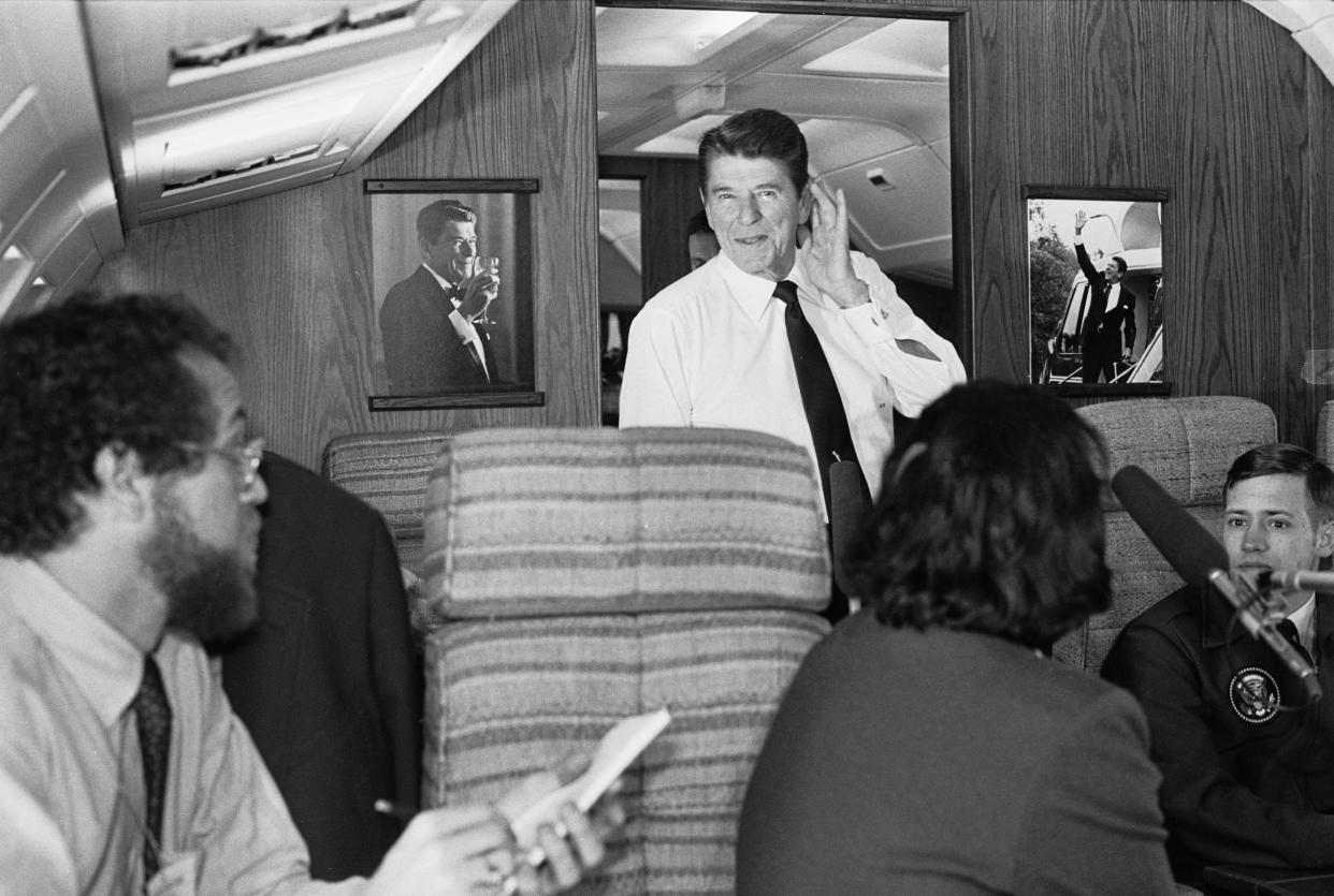 Ronald Reagan aboard Air Force One.